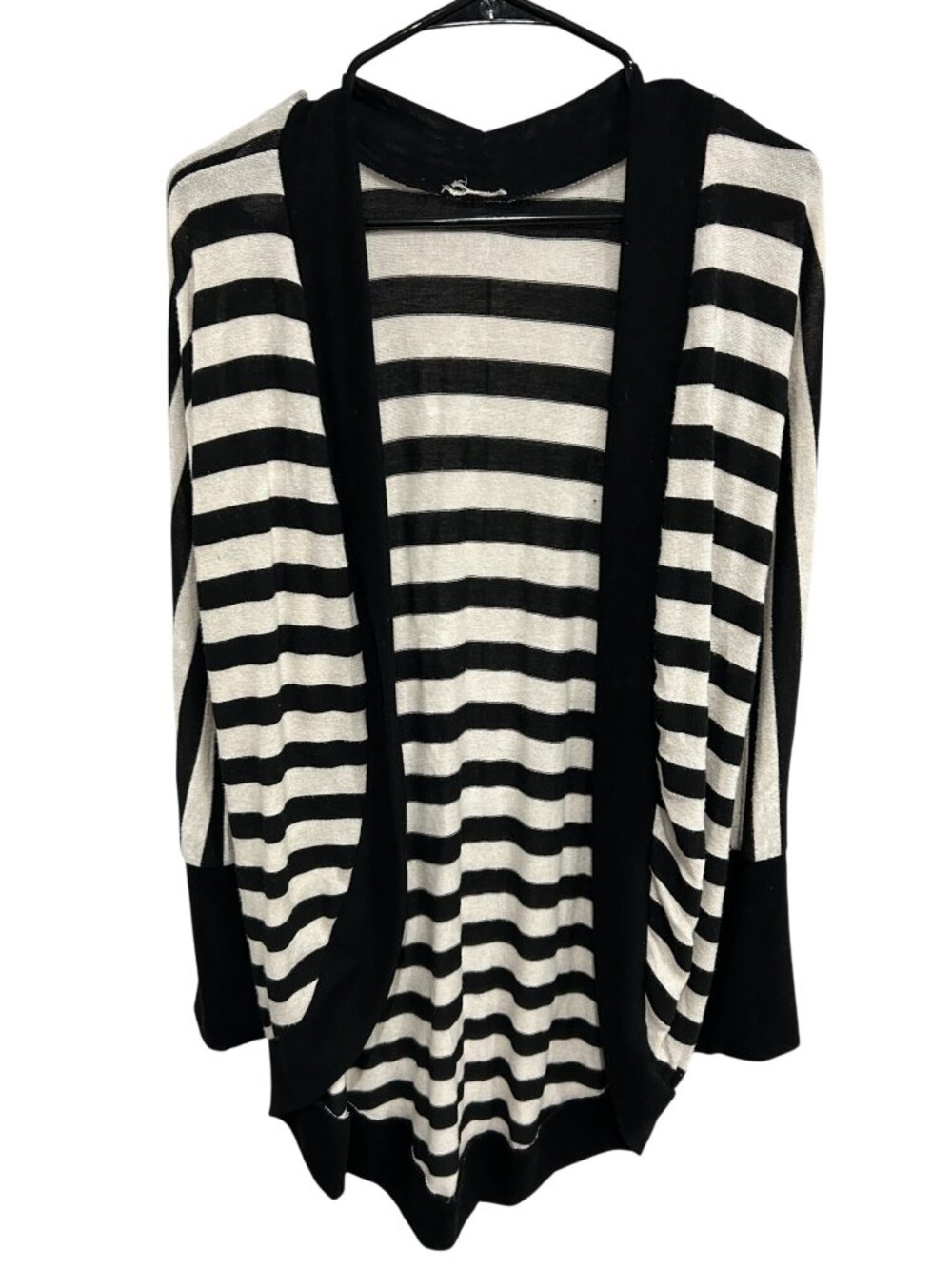 Womens Black White Striped Open Front Cardigan Sweater Sz XL Minimalist Nautical